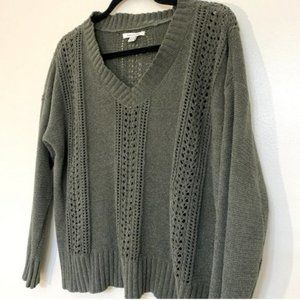 American Eagle Outfitters Olive  Green Chenille Knit V Neck Sweater XS